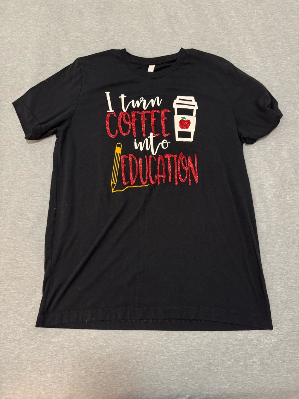 Bella Canvas Black Graphic Tee - 'I Turn Coffee Into Education'